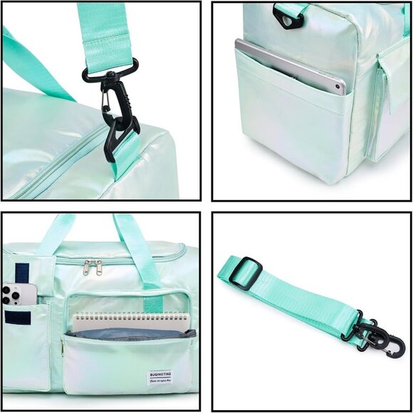 Women Green Shinny Small Gym Carry On Weekender Travel Shoe Compartment Bag - Picture 4 of 6